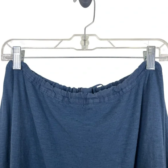 Cut Loose Cotton-Linen Blend Drawstring Long Midi Skirt Blue Size L